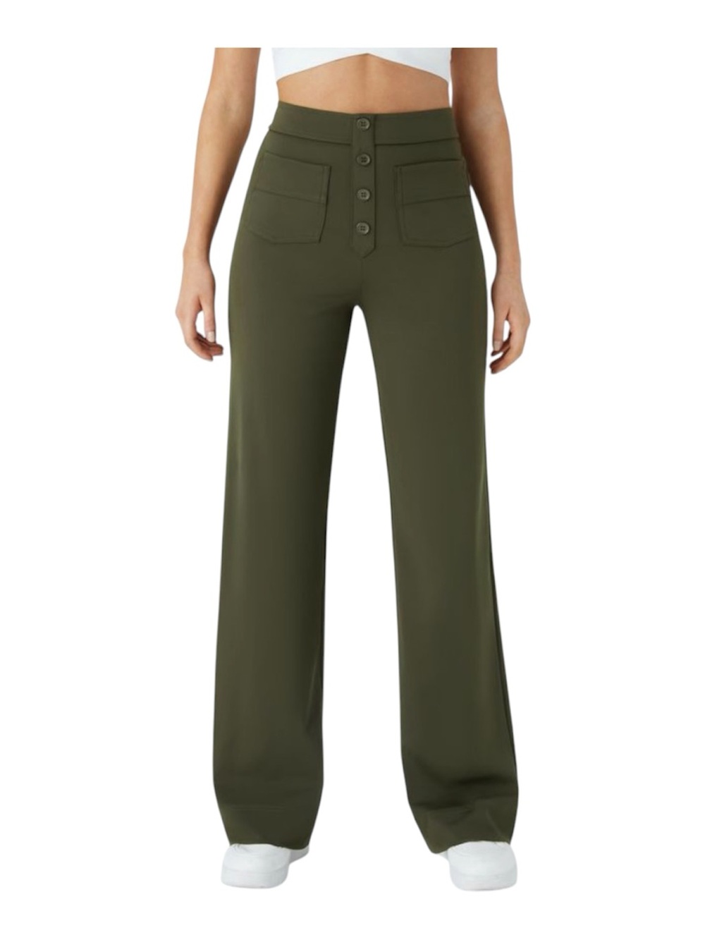 Halara Daystretch High Waisted Pocket Straight Leg Pants Olive L Petite Orig $50